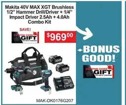 Atlas Tools & Machinery Makita 40V MAX XGT Brushless 1/2 Hammer Drill/Driver + 1/4 Impact Driver 2.5Ah + 4.0Ah Combo Kit offer