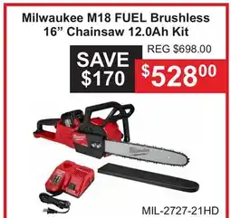 Atlas Tools & Machinery Milwaukee M18 FUEL Brushless 16 Chainsaw 12.0Ah Kit offer