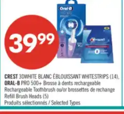 Pharmaprix CREST 3DWHITE WHITESTRIPS (14), ORAL-B PRO 500+ Rechargeable Toothbrush or Refill Brush Heads (5) offer