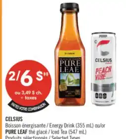 Pharmaprix CELSIUS Energy Drink (355 mL) or PURE LEAF Iced Tea (547 mL) offer