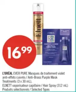 Pharmaprix L'ORÉAL EVER PURE Anti-Brass Purple Mask Treatments (3 x 30 mL), ELNETT Hair Spray (312 mL) offer
