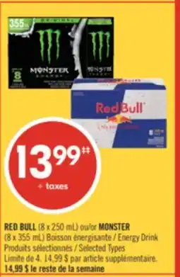 Pharmaprix RED BULL (8 x 250 mL) or MONSTER (8 x 355 mL) Energy Drink offer