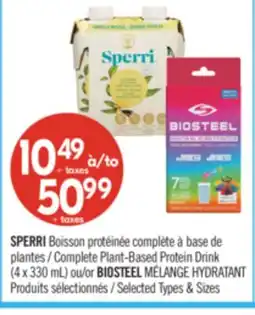 Pharmaprix SPERRI Complete Plant-Based Protein Drink (4 x 330mL) or BIOSTEEL offer