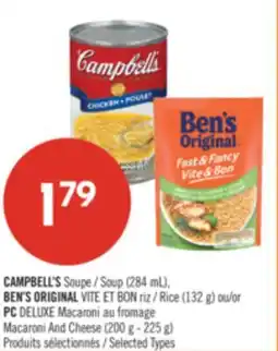 Pharmaprix CAMPBELL'S Soup (284 mL), BEN'S ORIGINAL Rice (132 g) or PC DELUXE Macaroni And Cheese (200 g-225 g) offer