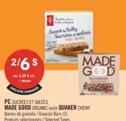 Pharmaprix PC SUCRÉES ET SALÉES, MADE GOOD ORGANIC or QUAKER CHEWY Granola Bars (5) offer