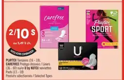 Pharmaprix PLAYTEX Tampons (16 - 18), CAREFREE Liners (36 - 60) or U by KOTEX serviettes Pads (13 - 18) offer