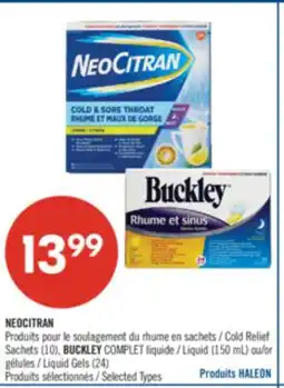Pharmaprix NEOCITRAN Cold Relief Sachets (10), BUCKLEY Liquid (150 mL) or Liquid Gels (24) offer