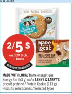Pharmaprix MADE WITH LOCAL Barre Energy Bar (53 g)or LENNY & LARRY'S Protein Cookie (113 g) offer