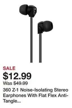 TSC Stores 360 Z-1 Noise-Isolating Stereo Earphones With Flat Flex Anti-Tangle Cord offer