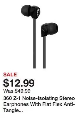 TSC Stores 360 Z-1 Noise-Isolating Stereo Earphones With Flat Flex Anti-Tangle Cord offer