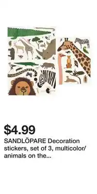 IKEA SANDLÖPARE Decoration stickers, set of 3, multicolor/animals on the savannah offer
