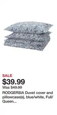 IKEA RODGERSIA Duvet cover and pillowcase(s), blue/white, Full/Queen (Double/Queen) offer