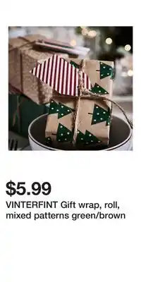 IKEA VINTERFINT Gift wrap, roll, mixed patterns green/brown offer