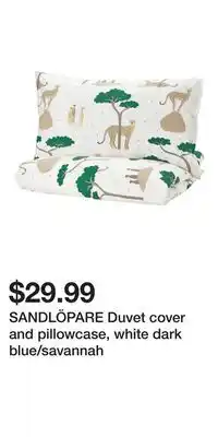 IKEA SANDLÖPARE Duvet cover and pillowcase, white dark blue/savannah offer