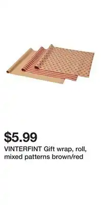 IKEA VINTERFINT Gift wrap, roll, mixed patterns brown/red offer