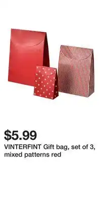 IKEA VINTERFINT Gift bag, set of 3, mixed patterns red offer