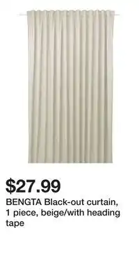 IKEA BENGTA Black-out curtain, 1 piece, beige/with heading tape offer
