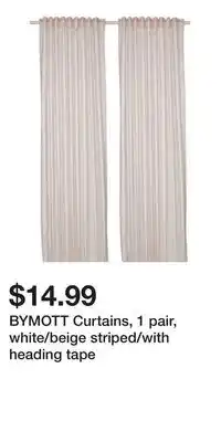 IKEA BYMOTT Curtains, 1 pair, white/beige striped/with heading tape offer