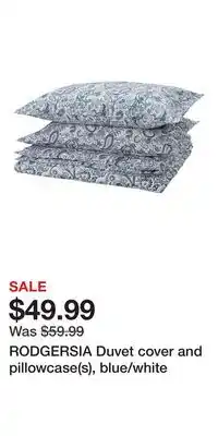 IKEA RODGERSIA Duvet cover and pillowcase(s), blue/white offer