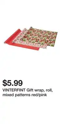 IKEA VINTERFINT Gift wrap, roll, mixed patterns red/pink offer