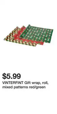 IKEA VINTERFINT Gift wrap, roll, mixed patterns red/green offer