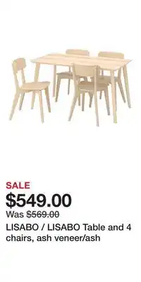 IKEA LISABO / LISABO Table and 4 chairs, ash veneer/ash offer