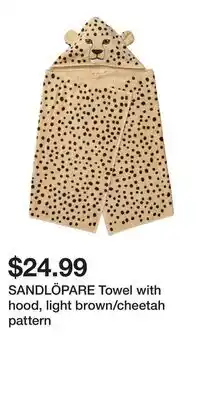 IKEA SANDLÖPARE Towel with hood, light brown/cheetah pattern offer