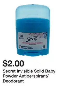 Dollarama Secret Invisible Solid Baby Powder Antiperspirant/Deodorant offer