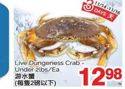 T&T Supermarket LIVE DUNGENESS CRAB - UNDER 2LBS/EA offer