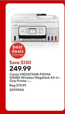 Staples Canon MEGATANK PIXMA G4280 Wireless MegaTank All-in-One Printer - White offer