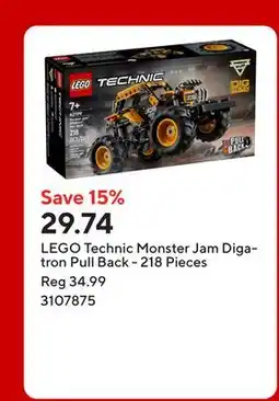 Staples LEGO Technic Monster Jam Digatron Pull Back - 218 Pieces offer