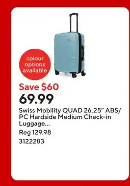 Staples Swiss Mobility QUAD 26.25 ABS/PC Hardside Medium Check-in Luggage - Milky Blue offer