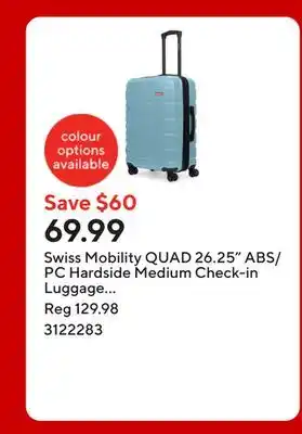 Staples Swiss Mobility QUAD 26.25 ABS/PC Hardside Medium Check-in Luggage - Milky Blue offer