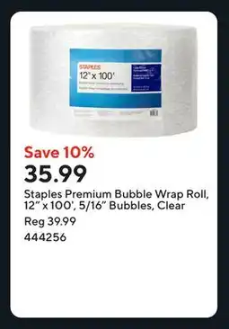 Staples Staples Premium Bubble Wrap Roll, 12 x 100', 5/16 Bubbles, Clear offer
