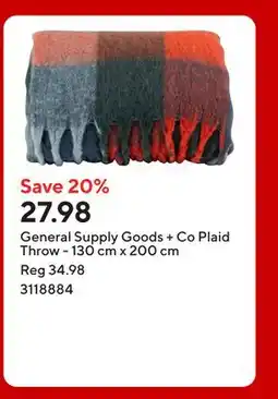 Staples General Supply Goods + Co Plaid Throw - 130 cm x 200 cm offer