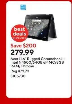 Staples Acer 11.6 Rugged Chromebook - Intel N4500/64GB eMMC/8GB RAM/Chrome OS with 3 months of Google AI Pro offer