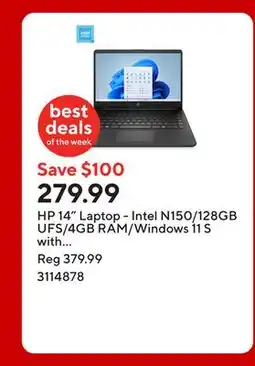 Staples HP 14 Laptop - Intel N150/128GB UFS/4GB RAM/Windows 11 S with 1-year of Microsoft 365 offer