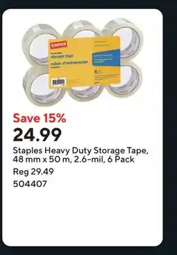 Staples Staples Heavy Duty Storage Tape, 48 mm x 50 m, 2.6-mil, 6 Pack offer