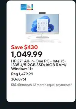 Staples HP 27 All-in-One PC - Intel i5-1335U/512GB SSD/16GB RAM/Windows 11+ offer
