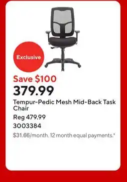 Staples Tempur-Pedic Mesh Mid-Back Task Chair offer