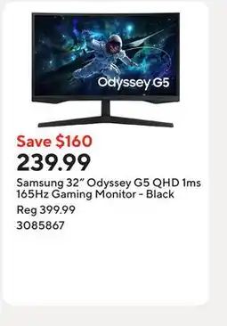 Staples Samsung 32 Odyssey G5 QHD 1ms 165Hz Gaming Monitor - Black offer