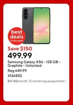 Staples Samsung Galaxy A56 - 128 GB - Graphite - Unlocked offer