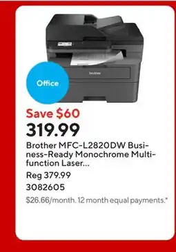 Staples Brother MFC-L2820DW Business-Ready Monochrome Multifunction Laser Printer offer