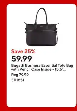 Staples Bugatti Business Essential Tote Bag with Pencil Case Inside - 15.6 - Black offer