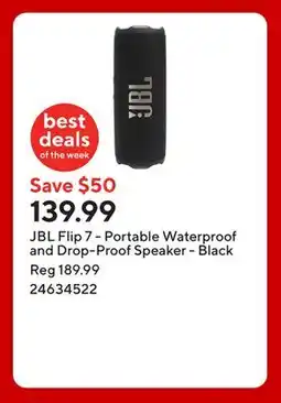 Staples JBL Flip 7 - Portable Waterproof and Drop-Proof Speaker - Black offer