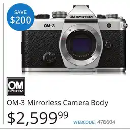 Vistek OM SYSTEM OM-3 Mirrorless Camera Body offer