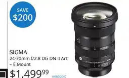 Vistek SIGMA 24-70mm f/2.8 DG DN II Art-E Mount offer
