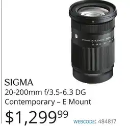 Vistek SIGMA 20-200mm f/3.5-6.3 DG Contemporary – E Mount offer