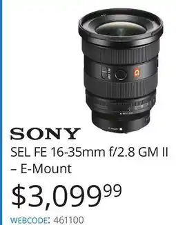 Vistek SONY SEL FE 16-35mm f/2.8 GM II –E-Mount offer