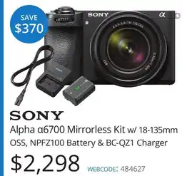 Vistek SONY Alpha α6700 Mirrorless Kit w/18-135mm OSS, Battery & BC-QZ1 Charger offer